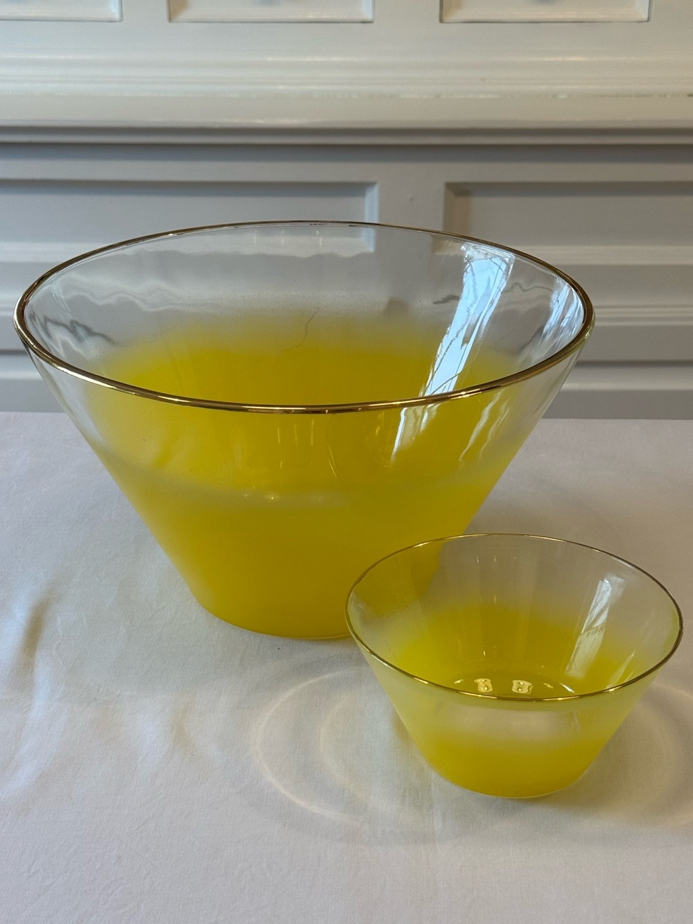 🍋 Vintage Blendo Yellow Frosted Ombre Chip & Dip Bowl Set Gold Rim MCM HTF